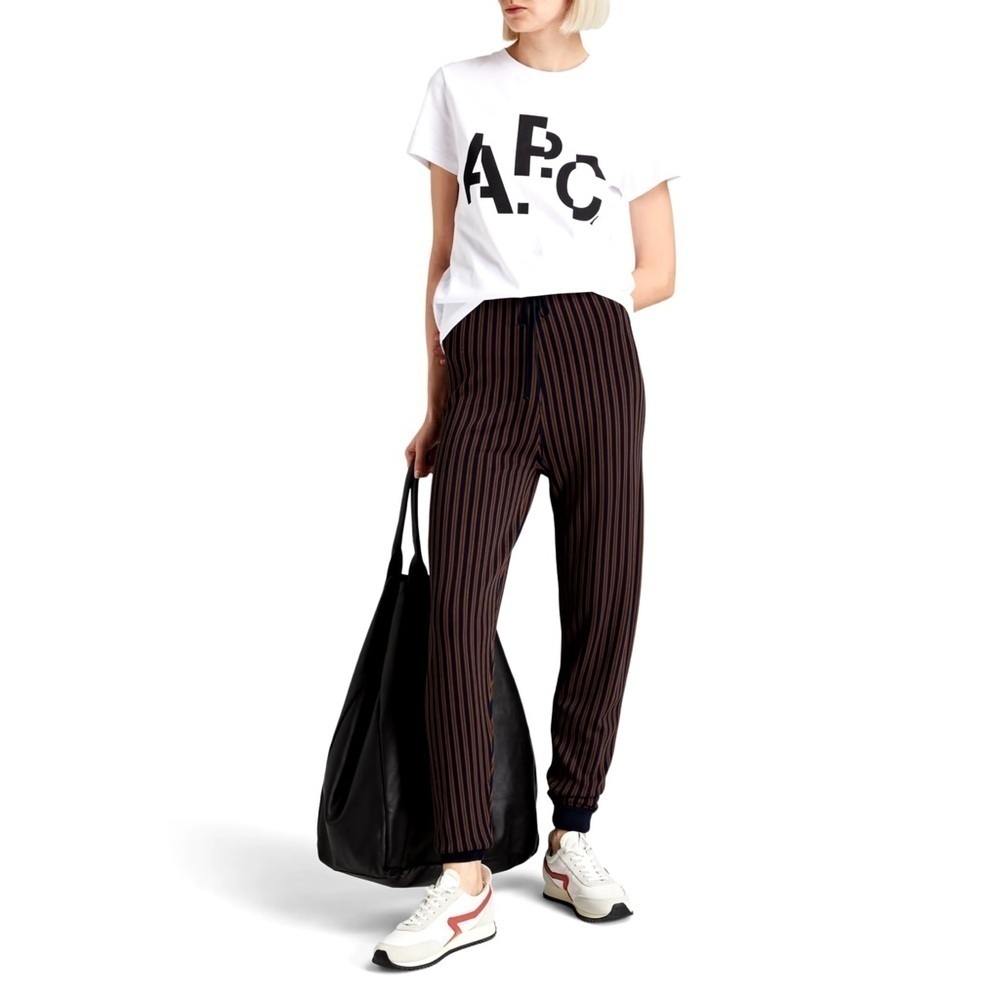 A.P.C. Lucy Striped Jacquard Knit Track Pants in Navy Stripe Size XL